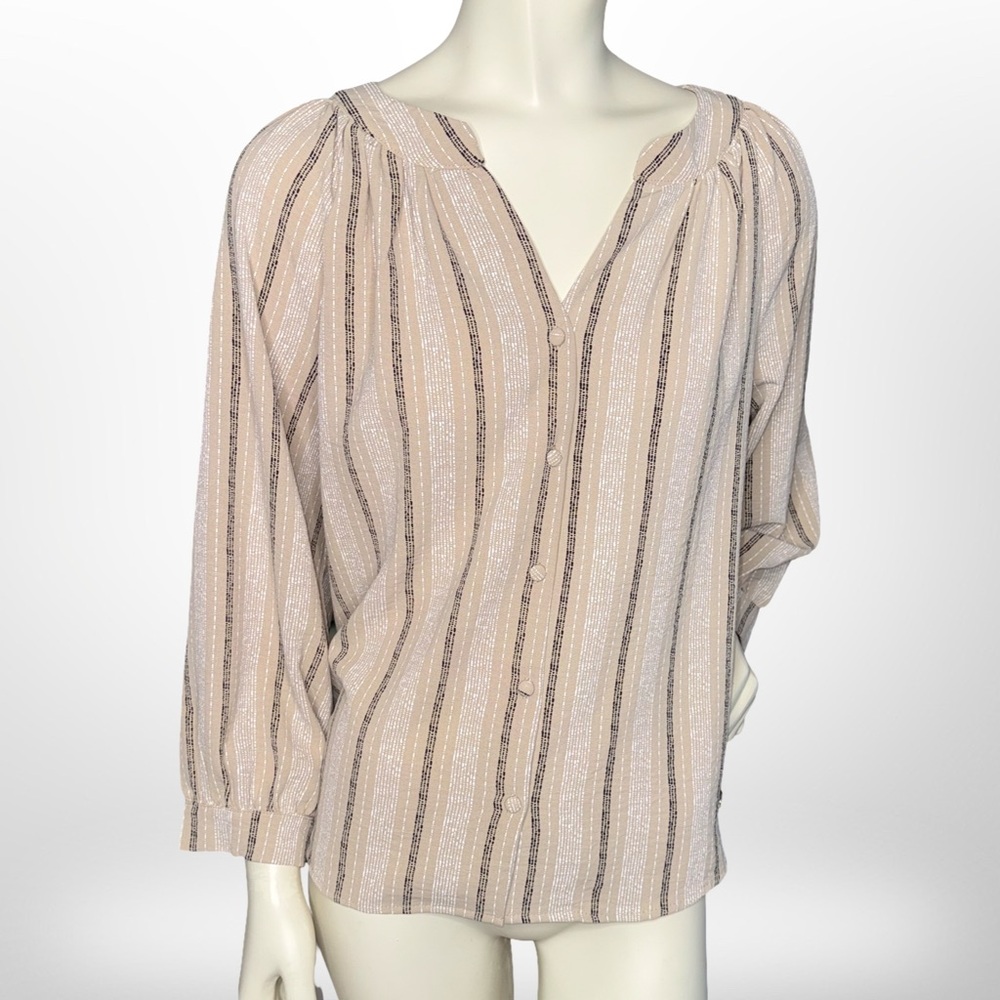 Adrienne Vittadini Beige and Brown Striped Blouse